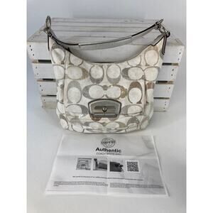COACH 19340, LARGE WHITE MULTI SIGNATURE CANVAS SHOULDER BAG